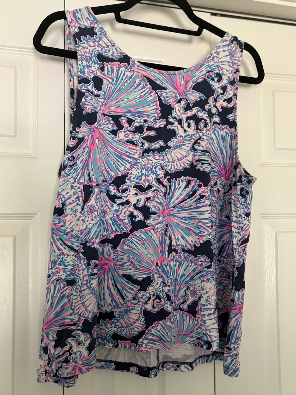Lilly Pulitzer Kristen Swing Tank Top in "Shells Bells" print.